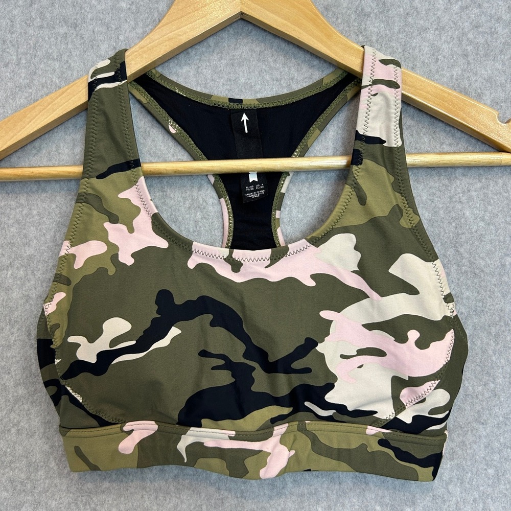 The Upside Soulcycle Sports Bra Green Pink Camo Racerback Cutout Size 4 US XS
